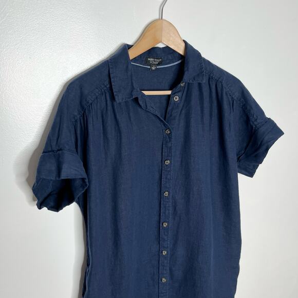 J. Crew Baird Mcnutt Irish Linen Shirt Dress Women Small Navy Pockets Minimalist - Picture 5 of 13